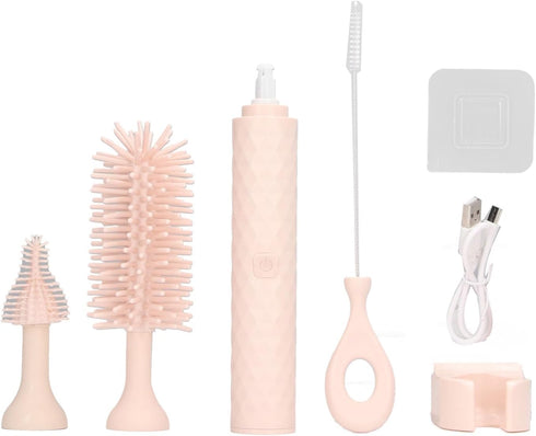 Garosa Electric Baby Bottle Brush Electric Cleaning Brush Set 2 Speeds Rotating Silicone Bristles Bottle Brush Pacifier Brush Straw Brush (Pink)...