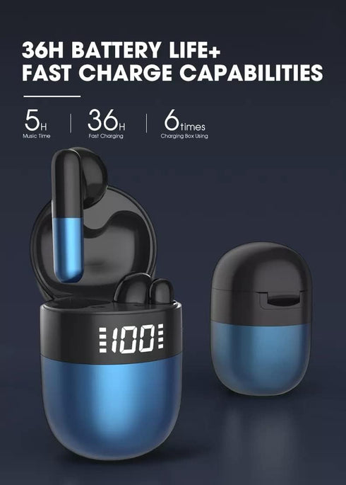Acuvar in-Ear Wireless Bluetooth 5.2 Headphones, Earbuds with Microphone Compact Rechargeable USB C Smart LED Case for Smartphones Android iOS (Bl...