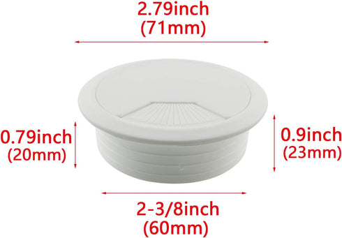 2PCS 60mm Desk Wire Cord Cable Grommets Hole Cover for Office PC Desk Cable Cord Organizer Plastic Cover, White...