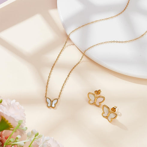 Gold Dianty Butterfly Pendant Necklace Earrings Set for Women Gold Chain Boho Beach Simple Necklace Stud Earrings Minimalist Charm Jewelry Cute Bu...
