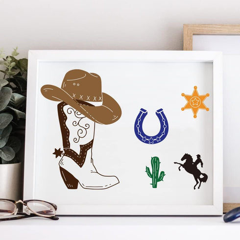 OLYCRAFT 2pcs 8.6x11 Inch Self-Adhesive Silk Screen Printing Stencils Western Cowboy Boots Silkscreen Stencils Reusable Hat Horse Mesh Transfer St...