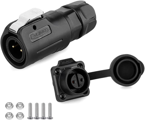 CNLINKO M12 Waterproof Connector PBT Plastic DC 12V Cable Panel Mount for AV System (2 Pin)...