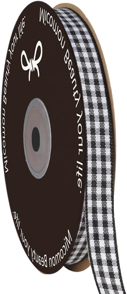 Buffalo Check Ribbon Black and White Gingham Ribbon 25 Yards for Crafts (3/8", Black)...