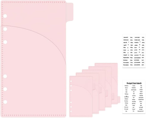Pink Cash Envelopes A6 Binder Pockets Dividers 6 Tabs PP A6 Binder Inserts with Label Stickers Cash Envelope for Budgeting A6 6-Ring Budget Binder...