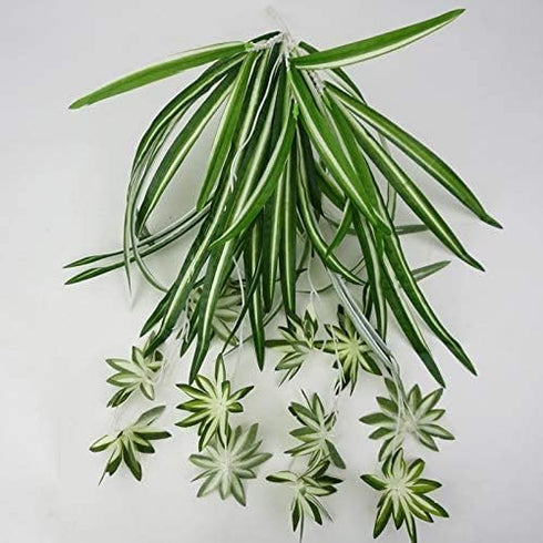 GWOKWAI 2Pcs Artificial Chlorophytum, 25.5in Faux Plant Hanging Basket Simulation Ivy Green Leaves Fake Wall Hanging Plants for Home Garden Office...
