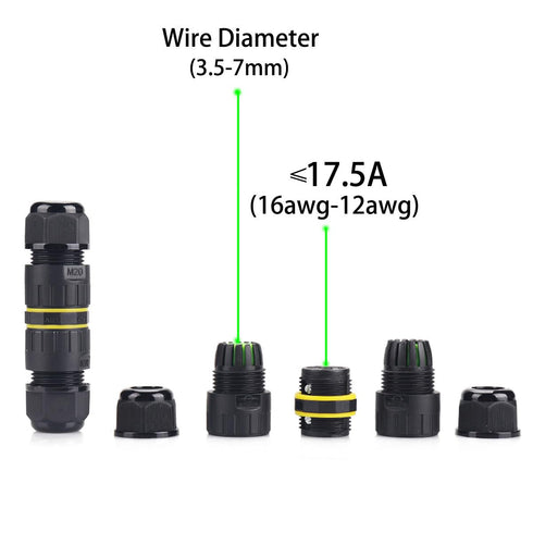 IP68 Waterproof 2 Way 2 Pin Junction Box Electrical Cable Connector,5 Pack 17.5A 400V M16 Wire Range(3.5-7mm) Used for Outdoor Rapid Maintenance E...