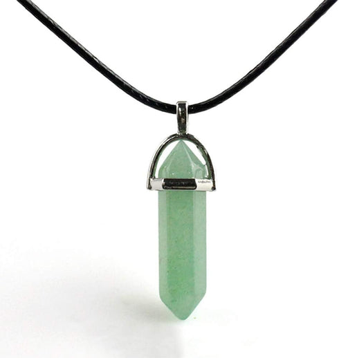 Bullet Shape Gemstone Choker Necklace Hexagonal Pointed Reiki Chakra Pendant Leather Necklace Bohemian Jewelry for Women...