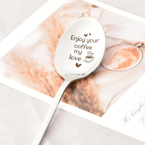 Coffee Spoon Gift for Christmas Birthday Gifts for Boyfriend Girlfriend Husband Wife Anniversary Valentines Day Gifts for Women Men Enjoy Your Cof...