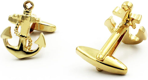 Sailing Boat Yacht Anchor Shirt Gold Tie Clip and Cufflinks Set...