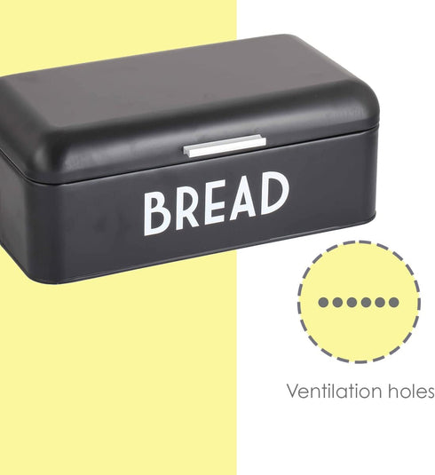 Home Basics Bread Box For Kitchen Countertop, Metal, (Black), Vented With Hinge Top | Large Bread Box | Keeps Loaves, Bagels, Croissants Fresh...