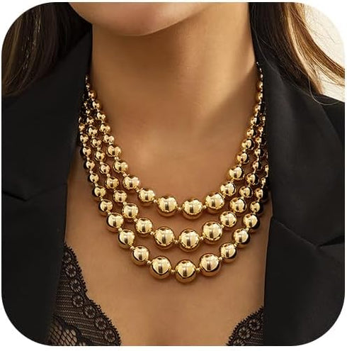 Jovono Chunky Gold Necklaces Beaded Statement Necklace Layered Bib Necklace Accessories for Women...