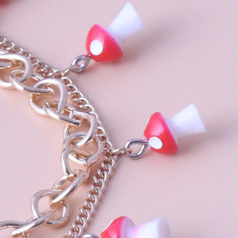 Double Layer Mushroom Bracelet Anklet? Cute Red Mushroom Bracelet Combination Bracelet Anklet Jewelry for Women...