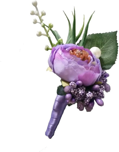 6 Pieces/lot Groom Boutonniere Man Buttonholes Wedding Flowers Party Decoration (Light Purple)...