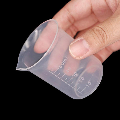 6 Pack 50ml Lab Plastic Graduated Beaker Transparent Measuring Beaker Cup Mixing Cup Liquid Container for Science Lab...