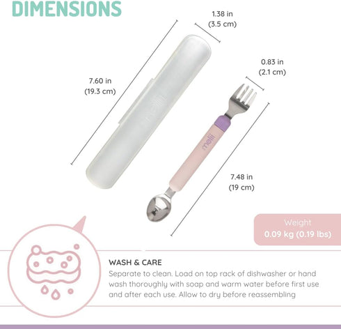 melii Spork On The Go - Travel Utensils for Babies and Toddlers - Detachable Fork and Spoon with Carrying Case - Pink & Purple...