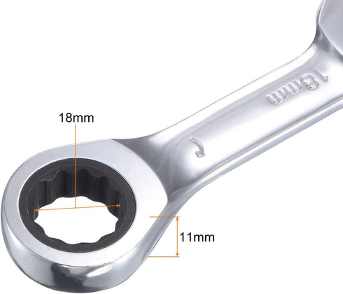 uxcell 18mm Stubby Ratcheting Combination Wrench Metric 72 Teeth 12 Point Box Ended Tools, CR-V...