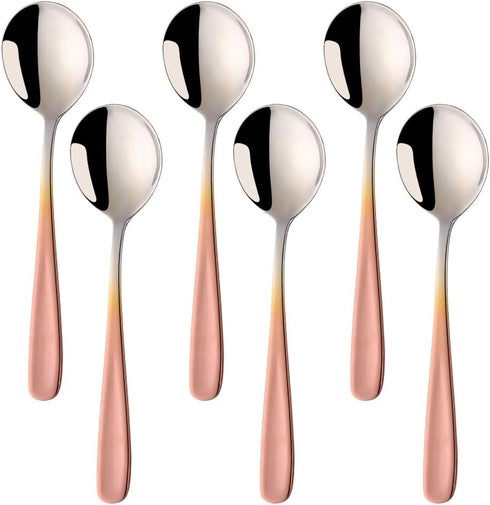 Buyer Star Bouillon Spoon Sets, 7-Inch Round Soup Spoons, Stainless Steel Finished Table Dinner Spoons (Gradient Rose Gold)...