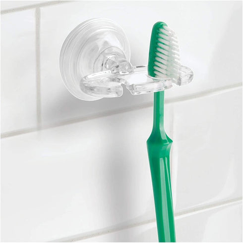 iDesign BPA-Free Plastic Bathroom Suction Toothbrush Holder - 2.75" x 2.25" x 2", Clear...