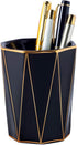Ceramic Cone-Shape Pen Holder With Gold Line Stand Pencil Cup Pot Desk Organizer Makeup Brush Holder (Black)...