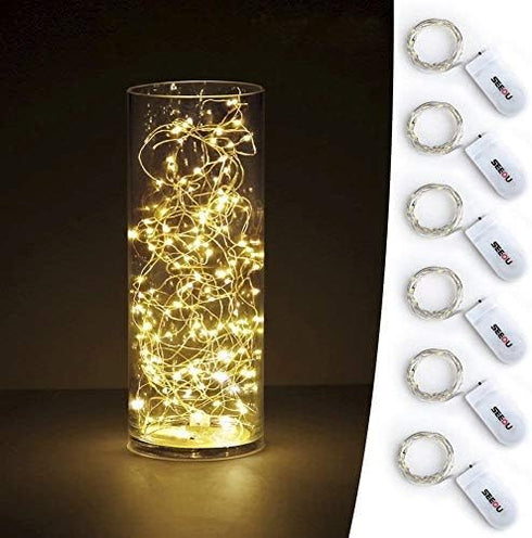 YKB 6 PCS Fairy Lights LED Starry String Lights with 20 Micro LEDs on 3.3FT/1m Copper Wire, Powered by 2xCR2032(Incl) Batteries, for Wedding Party...