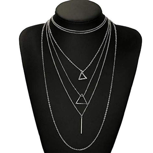 Bohemia Layered Choker Necklace Silver Triangle Necklace Bar Necklace Geometric Necklace Bohemian Jewelry for Women and Girls...