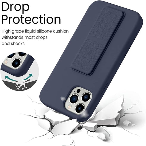 LAUDTEC Silicone Kickstand Case Compatible with iPhone 13 Pro Max, Vertical and Horizontal Stand Hand Strap Metal Kickstand Cover, Flexible Soft L...