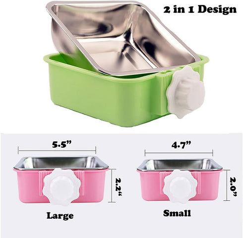 Love Dream Crate Dog Cat Bowls, Removable Stainless Steel Hanging Pet Cage Bowls Kennel, Food Water Feeder Bowls with Bolt Holder for Puppy Cat Ra...