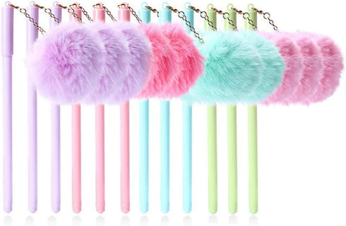 12Pcs/Bulk Funny Cute Pens Kawaii Plush Ball Pom Top Pendant Cool Novelty Gel Pen, Aesthetic Stationery Rollerball Back to School Office Journalin...