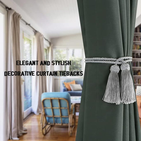 BEL AVENIR 4 Pack Curtain Handmade Tiebacks Decorative Curtain Holdbacks with Tassel (Silver, 4 Pack)...