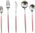 Gugrida Luxury Flatware, Royal 5 Piece Matte Pink Handle 18/10 Stainless Steel Tableware Sets for 1 Including Forks Spoons Knives, Camping Silverw...