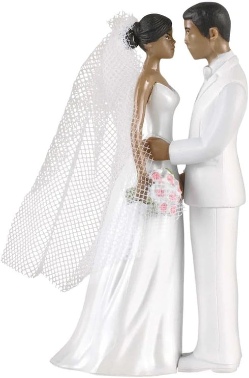 Elegant African American Couple White Plastic Cake Topper - 4.5" (1 Count), Unique & Stylish Centerpiece Decoration - Perfect For Weddings, Engage...