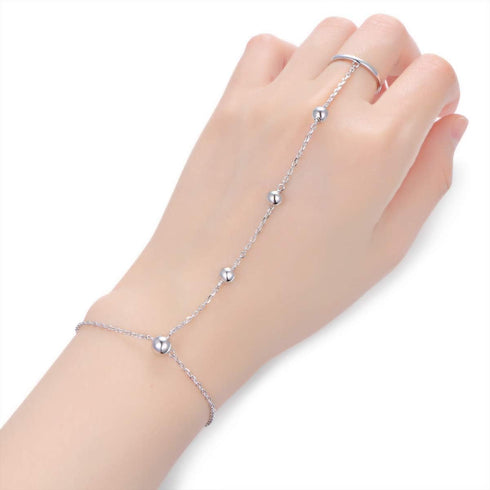 Alphm S925 Sterling Silver Finger Ring Bracelet Hand Harness Adjustable Chain Set for Women...