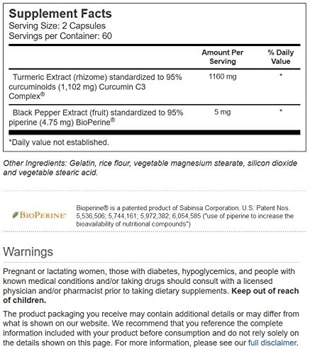 Vitacost Turmeric Extract Curcumin C3 Complex with Bioperine - 1,160 mg per Serving - 120 Capsules...