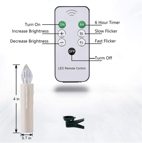 10 Pcs Window Candles with Remotes and Timer, Flickering Led Candles for Christmas Tree with Clip, Battery Operated Taper Candles for Chandeliers ...