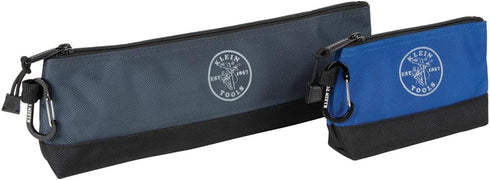 Klein Tools 55559 Stand-Up Zipper Bag Tool Pouch with Carabiners, 7-Inch Blue and 14-Inch Gray Utility Bags with Reinforced Bottom, 2-Pack...