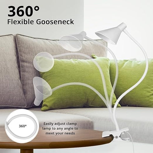 Desk Clip Light,3 Light Modes 10 Dimmable Brightness Reading Light, Flexible Neck Bedside Lamp, Small Table Clamp Lamp for Office, Bedroom, Bed He...