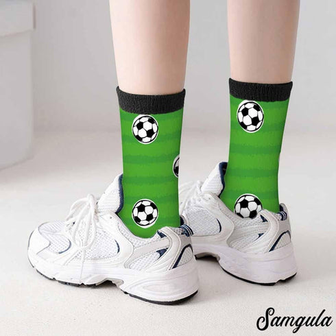 Soccer Crew Socks for Woman Size 6-8 Green Field Ball Sport Cartoon Girls Socks...