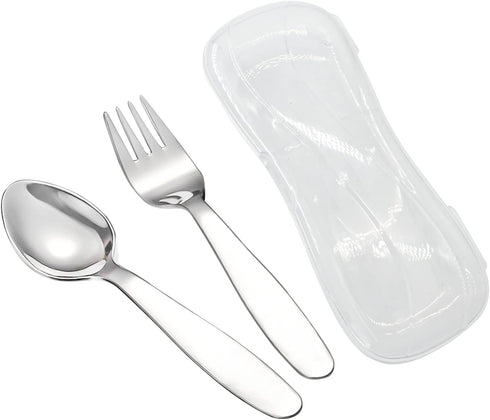 VANRA 2 Pieces Children Fork Spoon Set with Travel Case for Lunch Box, 18/8 Stainless Steel Kids Silverware Flatware Set Kids Utensil Set for Scho...