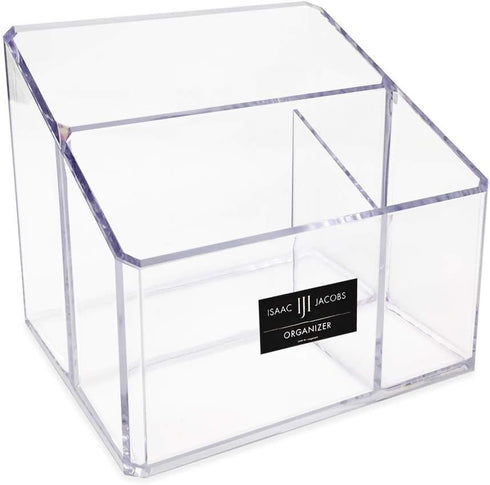 Isaac Jacobs Clear Acrylic 3-Compartment Organizer, Remote Holder & Multi-Functional Makeup, Brush, Pen & Pencil Storage Solution, for The Home, B...