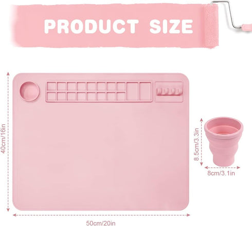 OSDUE Silicone Painting Mat, 20" x 16"Silicone Art Mat with Cup Silicone Mats for Crafts - Thick Large Silicone Artist Mat w/Cup and Raised Edge f...
