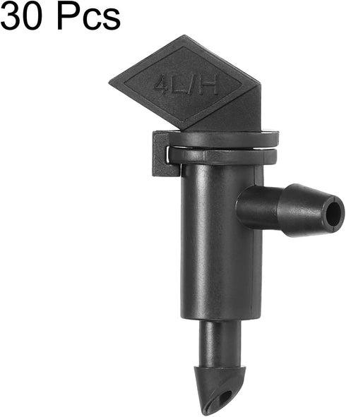 30 Pack Flag Dripper - Garden Irrigation System, Removable & Flow Control & Drip Emitter, Apply to Lawn Trees (1 Gallon Per Hour, Black)...