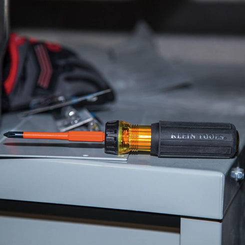 Klein Tools 32287 Insulated Screwdriver, 2-in-1 Screwdriver Set with Flip Blade, #1 and #2 Square Tips, Double-Ended Blades...