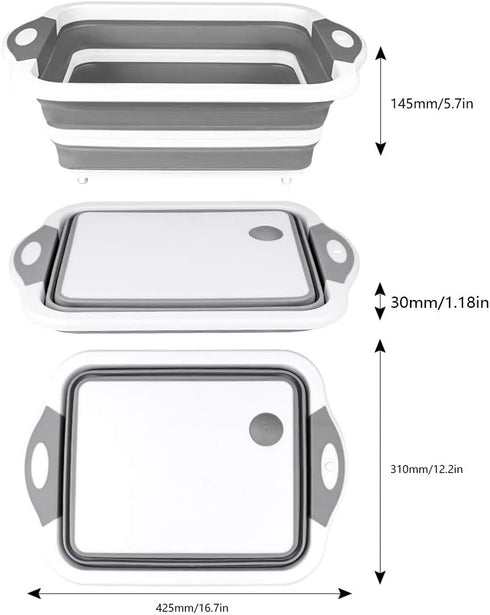 QiMH Collapsible Cutting Board - Foldable Multi-function Dish Tub - Washing and Draining Veggies Fruits Food Grade Sink Storage Basket(8.5 Quart) ...