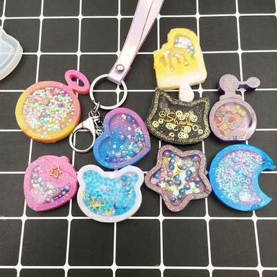 iSuperb 11Pcs Resin Shaker Mold DIY Quicksand Star Moon Cat Casting Epoxy Silicone Mold Heart Shaped Kawaii Resin Epoxy Jewelry Molds for Pendant ...
