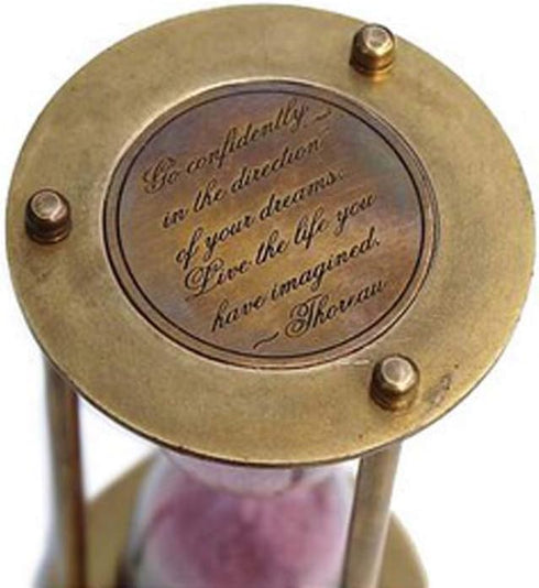 Brass Hourglass with Inspirational Quote Go Confidently by Thoreau, Timeless Sand Timer with Premium Leather Storage Case, Motivational Gift for D...