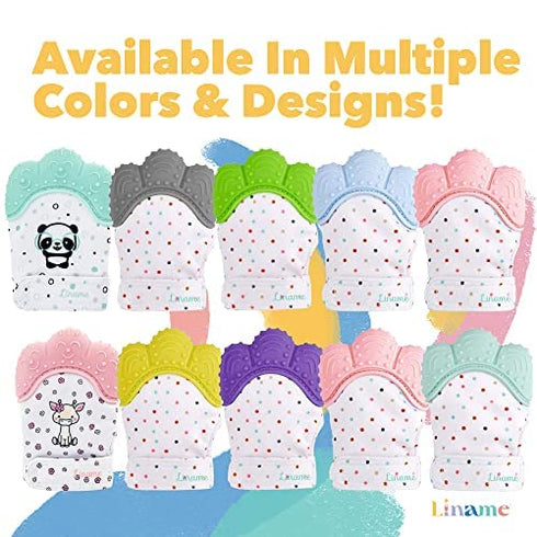 Liname 2 Pack Teething Mitten with Soothing Toy - Baby Chew Toy and Teething Glove- Infant Teething Mitten Crinkle Sound and Textured Silicone to ...