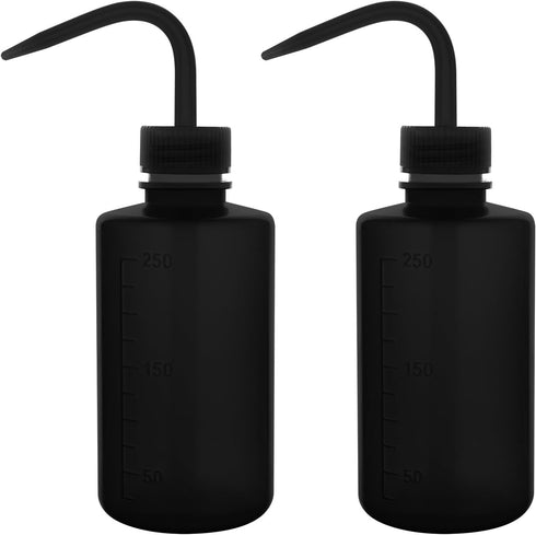 stonylab LDPE Chemical Wash Bottle, 2-Pack Watering Tool Safety Black Plastic Squeeze Bottle Lab Rinse Bottle with Scale Labels and Narrow Mouth S...