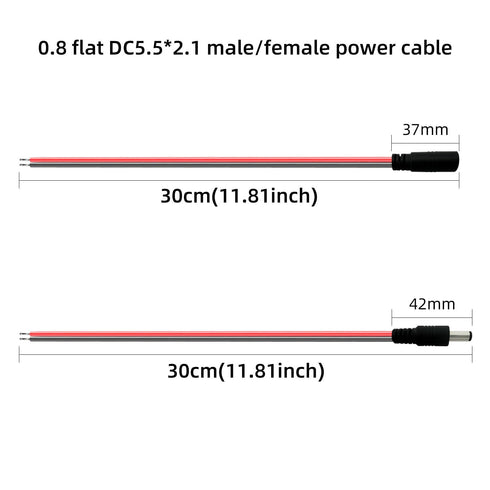 DC5.5x2.1mm, Barrel Connector, Pigtail DC Power Connector, 1V-36V Power Adapter 0.8 Flat Thick and Thickened (1ft-3 Pair Pack)...