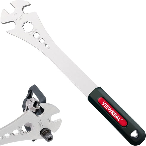 6-in-1 Bicycle Pedal Wrench - Mountain Bike Pedal Removal Spanner with Extra Long 12.6-inch Handle, Includes 15mm, 9/16-inch, 10T, 6/8/10mm Hexago...
