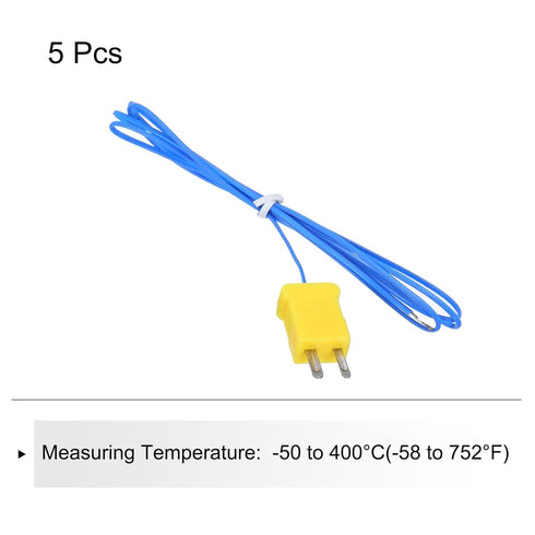 MECCANIXITY 5pcs K Type Thermocouple Mini Connector Temperature Sensor Probes PTFE 3.3ft -50 to 260°C(-58 to 500°F), Blue...